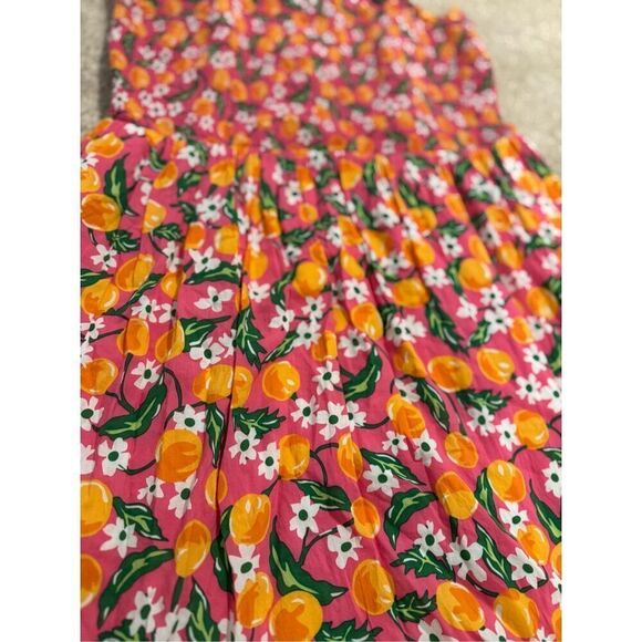 Draper James Taylor Smocked Dress in Pink With Oranges And Flowers Size XL W/ Po - Picture 5 of 12